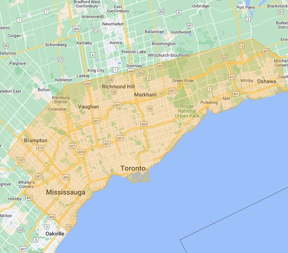 Google maps outline greater toronto area