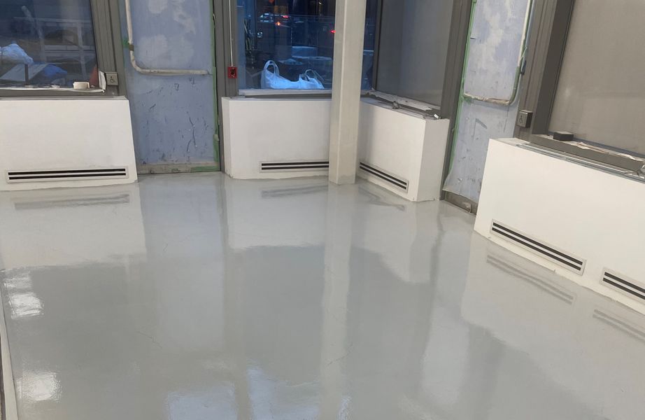 Decorative flakey epoxy flooring in Toronto community centre